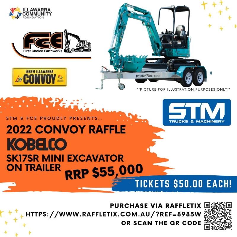 First Choice Earthworks and STM Trucks and Machinery launch excavator raffle for Convoy!